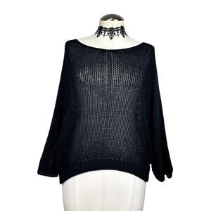 Y2k Style Semi Sheer Knit Dolman Sleeve Black Sweater Gothic Grunge Whimsigoth M